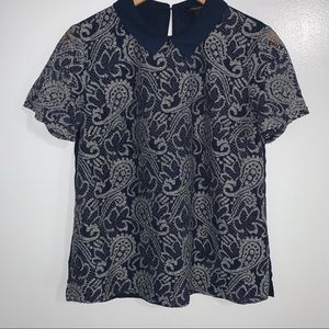 Banana Republic Navy Lace Collared Blouse SZ M
